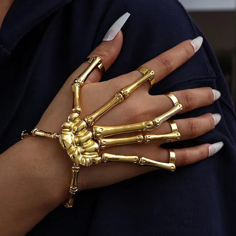 Taichell Store Skeleton Hand Bracelet Halloween Jewelry Decoration Skull Skeleton Hands with Snake Full Finger Rings for Women Men Punk Goth Bracelets Rings Jewelry Halloween Cosplay - Image 2